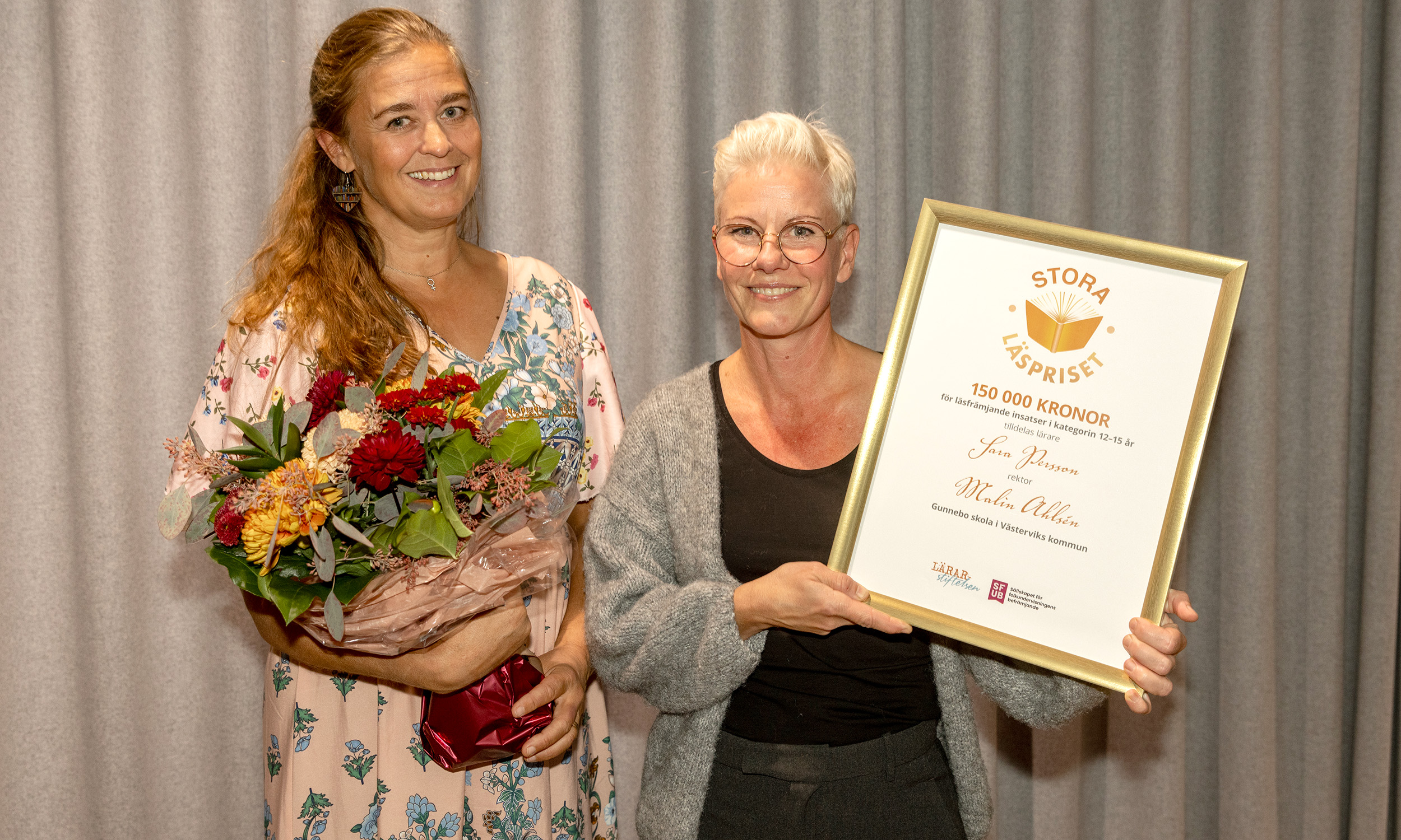 Vinnarna Laura Krasniqi, Marina Lindgren och Marie Lundgren på Enebackens förskola.